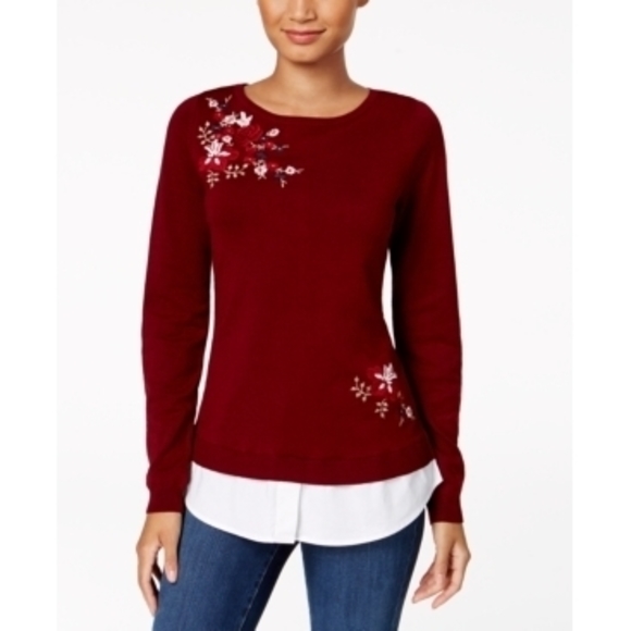 Charter Club Burgundy Embroidered Sweater - Layered Look - L - Women's Top - Picture 1 of 1